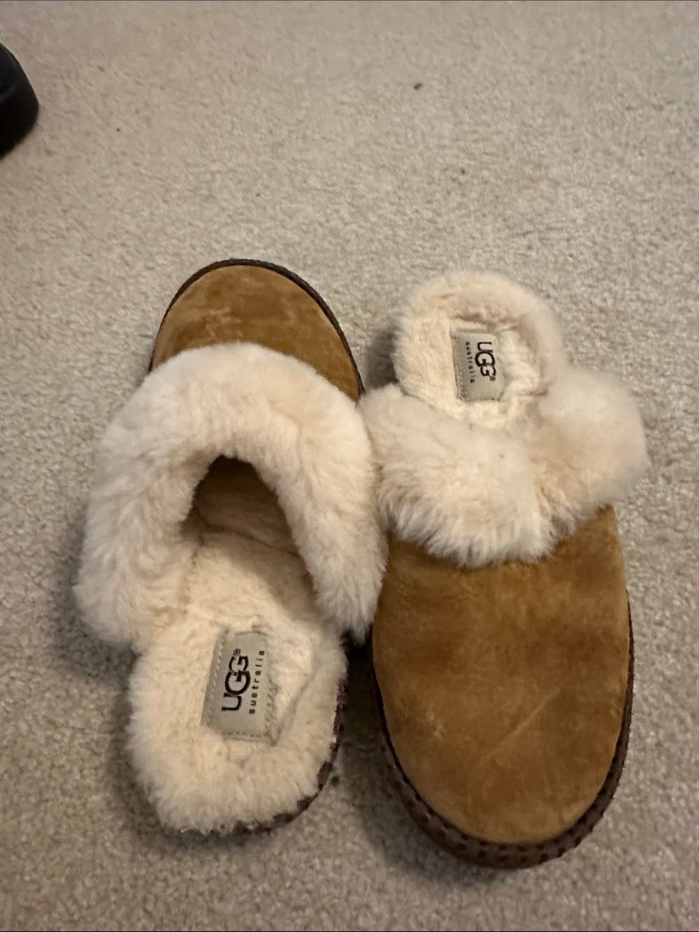 UGG Chestnut Suede Shearling-Lined Slip-On Slippers - Chestnut & Cream
